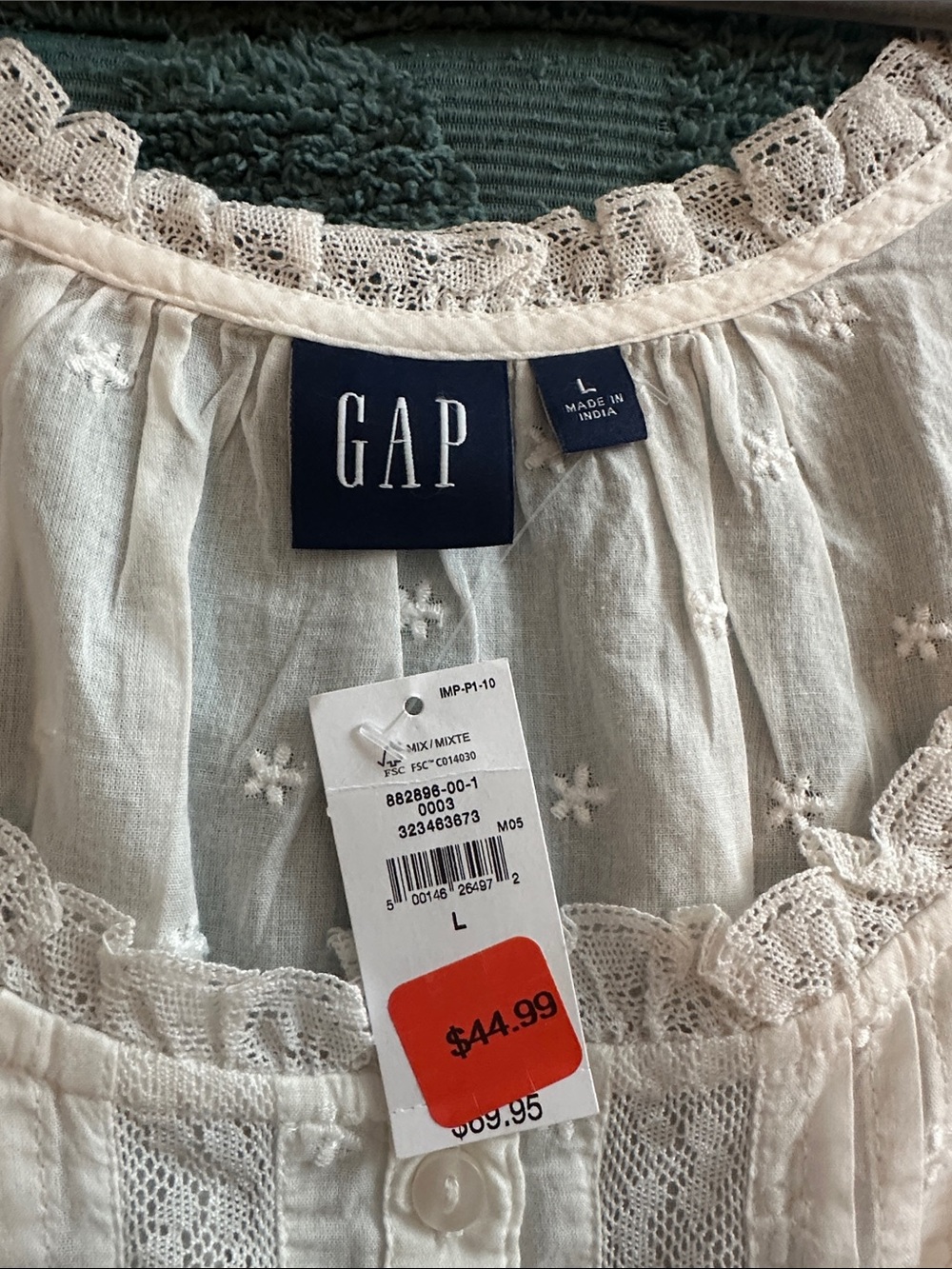 GAP White Cotton Eyelet Peasant Blouse - Picture 2 of 2
